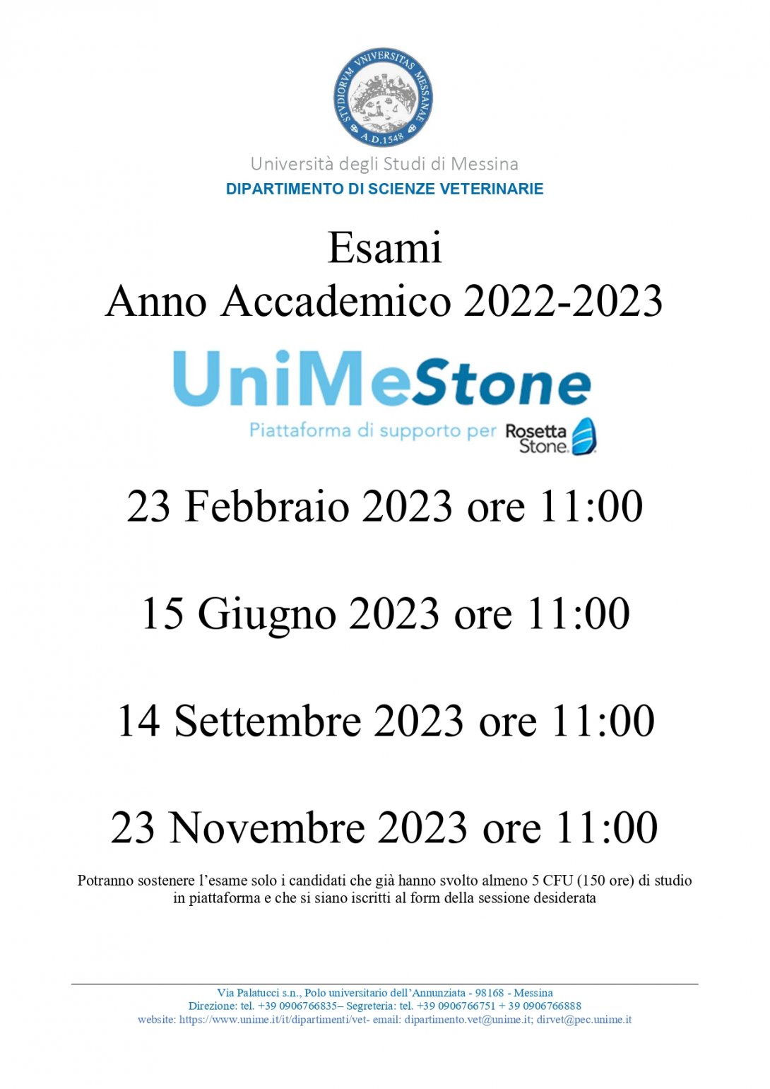 Calendario Esami UniMeStone