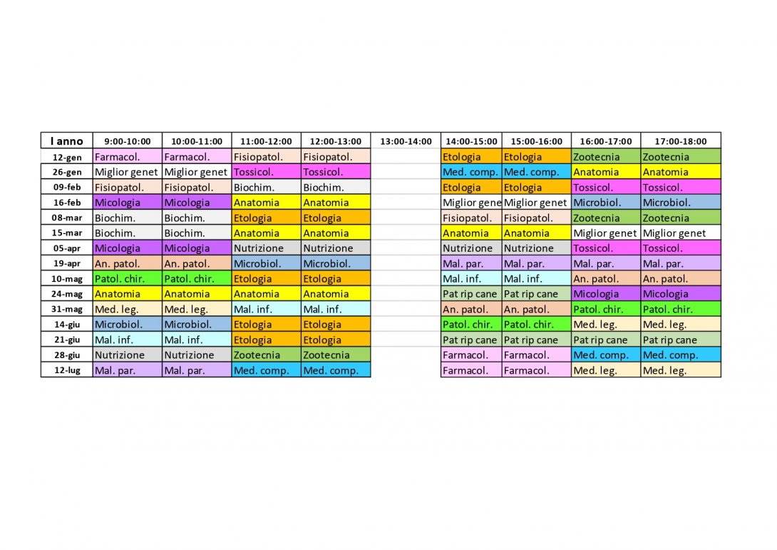 Calendario Lezioni 1° Anno