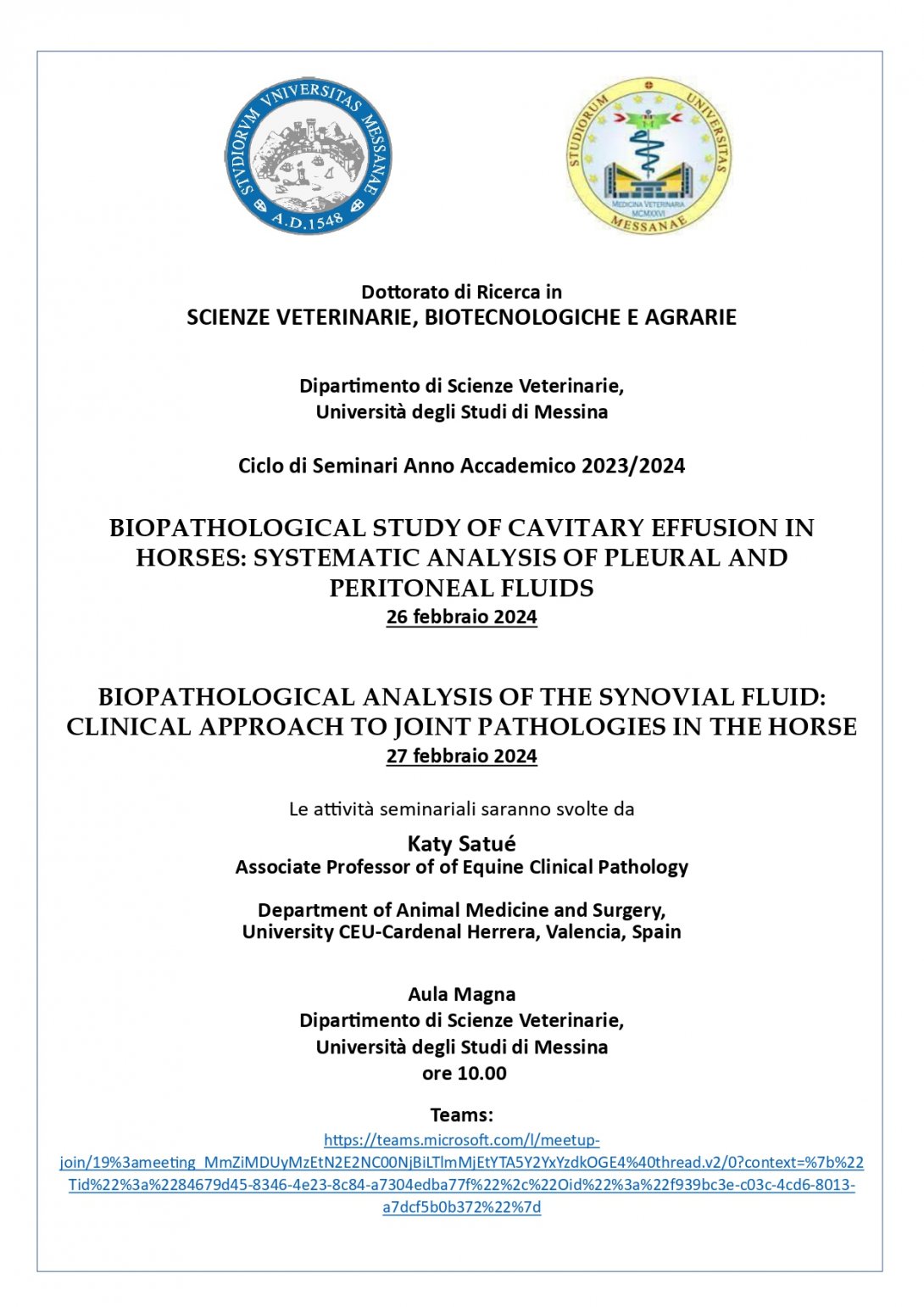 Locandina Seminari DOTTORATO Prof. Satuè 26 e 27 febbraio 2024 aula Magna ore 10_page-0001